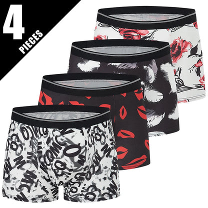 Herr Boxershorts 4-pack Blommigt – Andningsbara Plus Size Tonåringar & Vuxna, XS–XXXL