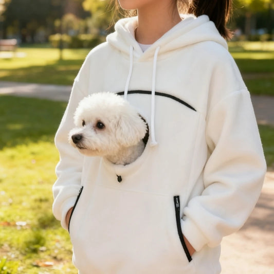 Bouclé Husdjurshoodie med Känguruficka – Bär Din Katt eller Hund Handgjord Höst/Vinter S–3XL Rosa Svart Vit Grå Brun Grön Blå