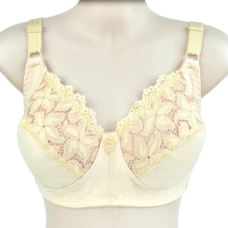 Sexy Lace Bra For Women Wire Free Bras Cotton Comfortable Underwear Soft Lingerie Push Up Big Size  46DC