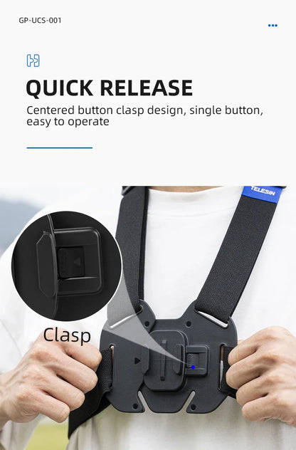 TELESIN Quick-Release Chest Strap Mount for GoPro Hero 13 12 11 10 9 8 7 Insta360 SJCAM DJI OSMO Action 5 4 3 Chest Belt Mount