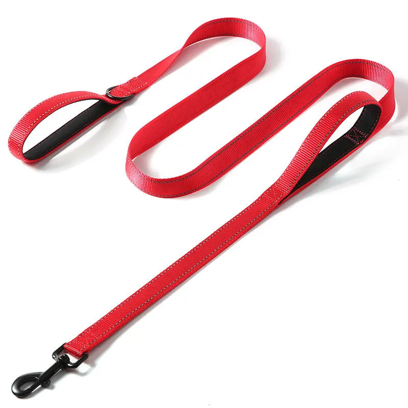 Hundkoppel i nylon med två handtag – reflekterande träningskoppel 120, 150 eller 180 cm