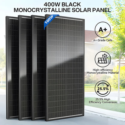 Rvpozwer 400W/200W/100W N-Type 18BB Solar Panel 25% High Efficiency Mono Solar Module Portable Waterproof Ideal for RV Marine Yacht Caravan Camping Off Grid Power Supply