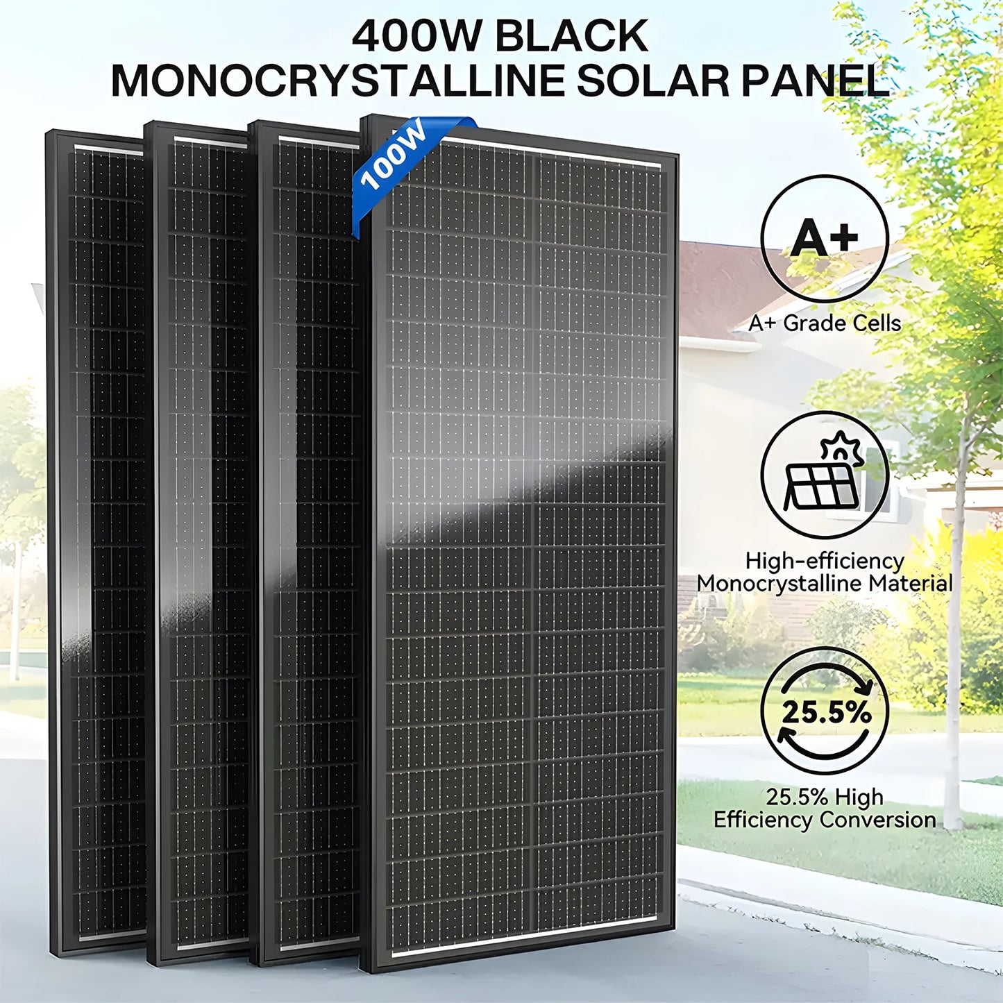 Rvpozwer 400W/200W/100W N-Type 18BB Solar Panel 25% High Efficiency Mono Solar Module Portable Waterproof Ideal for RV Marine Yacht Caravan Camping Off Grid Power Supply