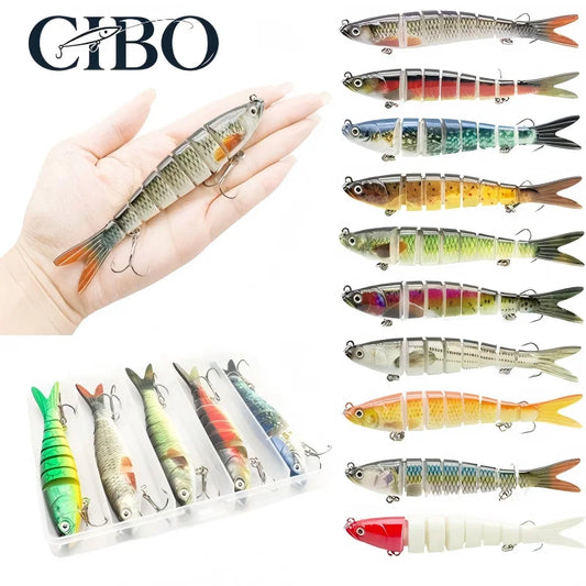 CIBO Fiskedrag Stort Kit – Swimbait Jointed Lure för Gös Abborre Gädda Hav Sjö Å, 12 Färger + 5-pack