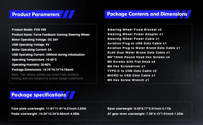 PXN V99 PC Racing Wheel Real Force Feedback Steering Wheel with Pedals Shifter Detachable 270/900 Degree Gaming Wheel