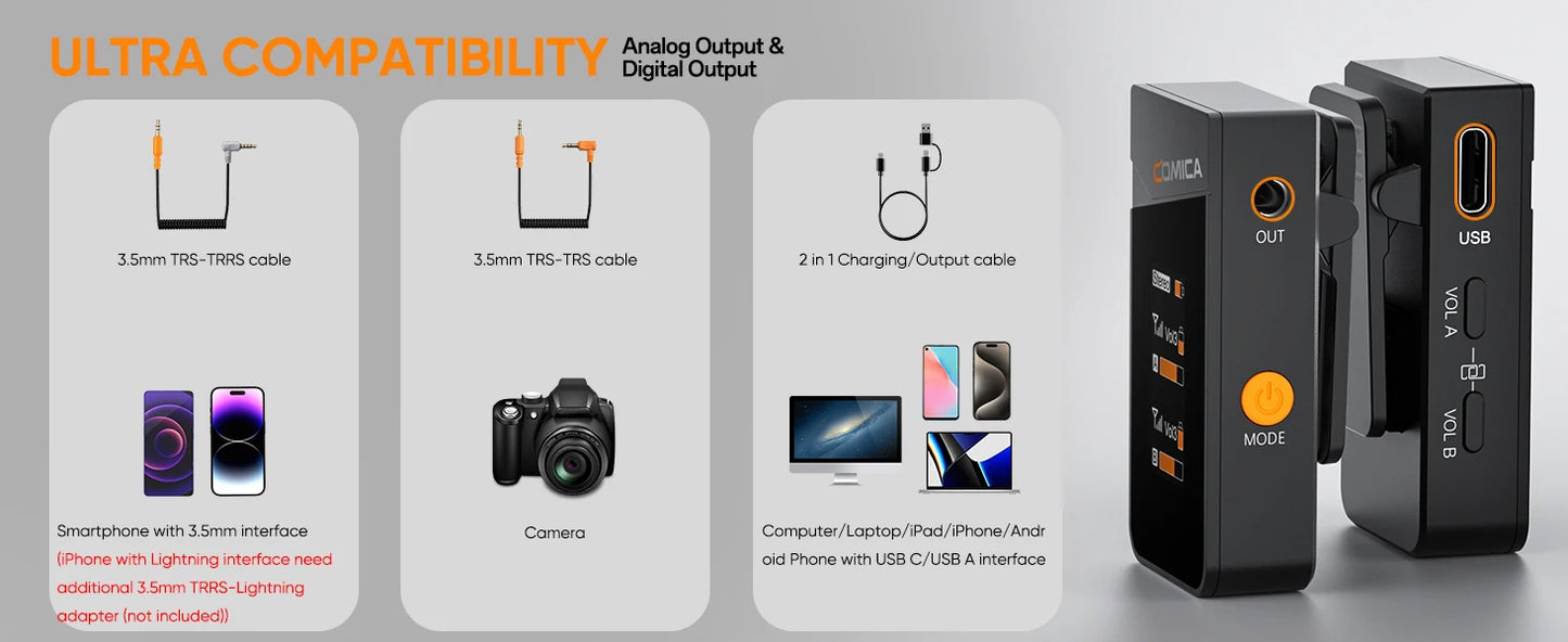 COMICA Vimo C 2.4G Wireless Lavalier Microphone with Charging Case,Lapel Mic for Camera Smartphone Podcast Interview Vlog