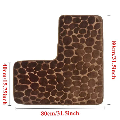 80x80cm New L-shaped Bath Mat Cobblestone Memory Foam Super Absorbent Non-Slip Corner Mat for Bathroom Shower Toilet Home Decor