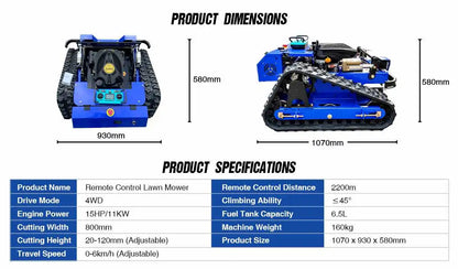 CE Certified Multi-use Trimmer 1000mm Cutting Width Tracked Lawn Mower Remote Control High Efficiency Customization Landscape