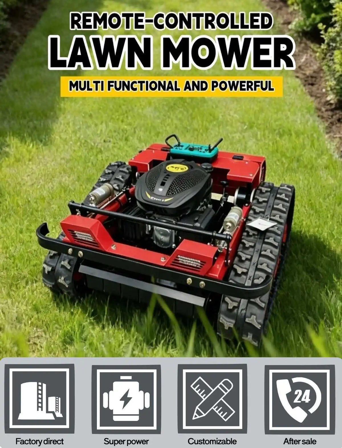 CE Certified Multi-use Trimmer 1000mm Cutting Width Tracked Lawn Mower Remote Control High Efficiency Customization Landscape