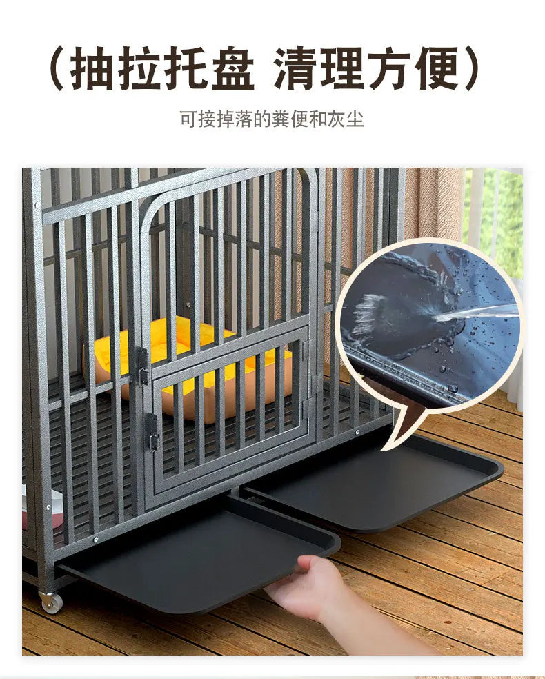 Heavy Duty Square Tube Dog Cage for Medium Large Dogs Indoor Metal Kennel with Toilet Tray Foldable Iron Pet Crate Furniture