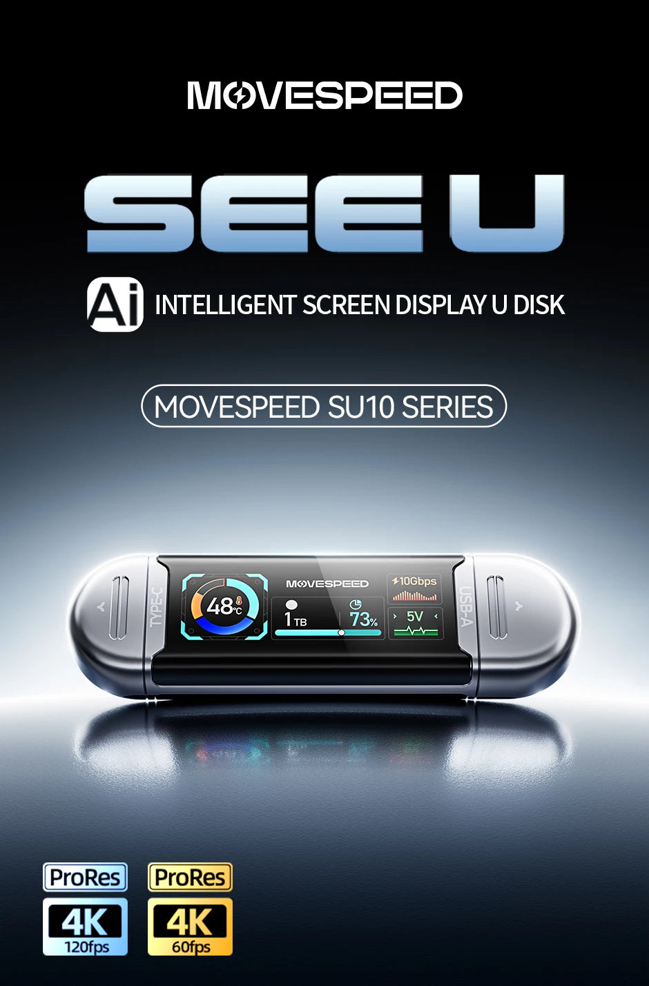 MOVESPEED SU10 1090MB/s Solid State Pen Drive 2TB 1TB 512GB 256GB 128GB LCD USB 3.2 Gen2 Type C Flash Drive for iPhone 17 16 15 Smartphone Laptop PC