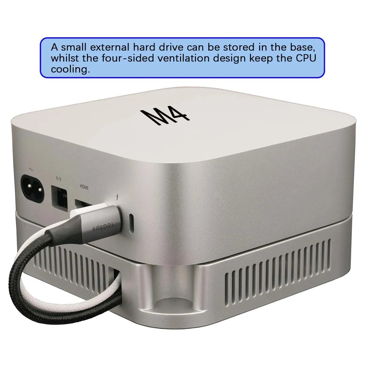 DOXONN Ställ för Mac Mini M4/M4 Pro – 360° Ventilation Dammskydd Halkfri Silikon PC+ABS Trådlöst Signal-vänlig, Silver