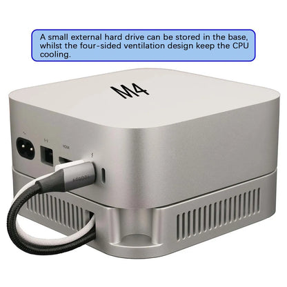 DOXONN Ställ för Mac Mini M4/M4 Pro – 360° Ventilation Dammskydd Halkfri Silikon PC+ABS Trådlöst Signal-vänlig, Silver
