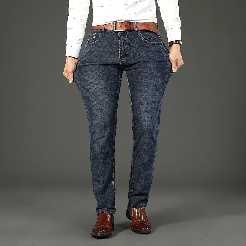 Classic Business Casual Jeans Men 2026 New Fashion Blue Slim Stretch Denim Trousers Male High Pants Men Clothing