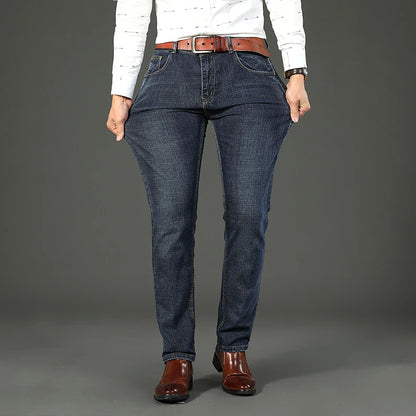 Classic Business Casual Jeans Men 2026 New Fashion Blue Slim Stretch Denim Trousers Male High Pants Men Clothing