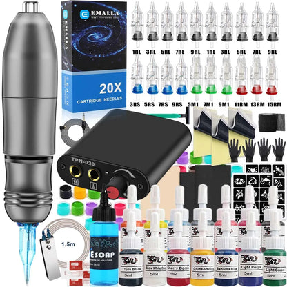 Professional Tattoo Machine Set High Quality Rotary Tattoo Pen Power Supply Needle Ink Makeup DC/RCA Tattoo Pen Beginner Kits