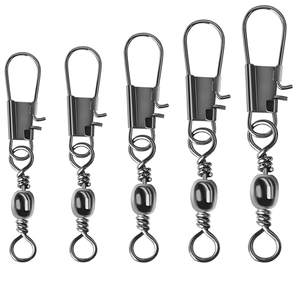 50/100pcs 4-12# Fishing Connector Pin Bearing Rolling Swivel Stainless Steel With Snap Fishhook Lure Tackle Accessorie