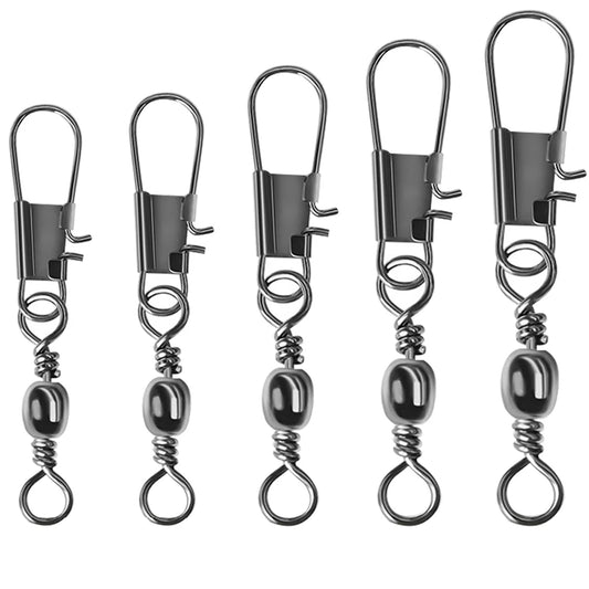 50/100pcs 4-12# Fishing Connector Pin Bearing Rolling Swivel Stainless Steel With Snap Fishhook Lure Tackle Accessorie