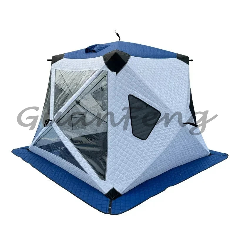 Fully Automatic Winter Ice Fishing Tent with Chimney Hole, Transparent Window, Quick Opening, Portable