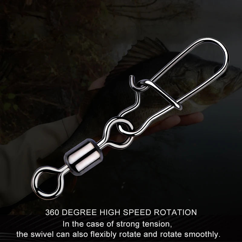 MEREDITH 50PCS Pike Fishing Accessories Connector Pin Bearing Rolling Swivel Stainless Steel Snap Fishhook Lure Swivels Tackle