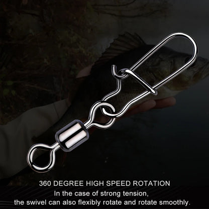 MEREDITH 50PCS Pike Fishing Accessories Connector Pin Bearing Rolling Swivel Stainless Steel Snap Fishhook Lure Swivels Tackle