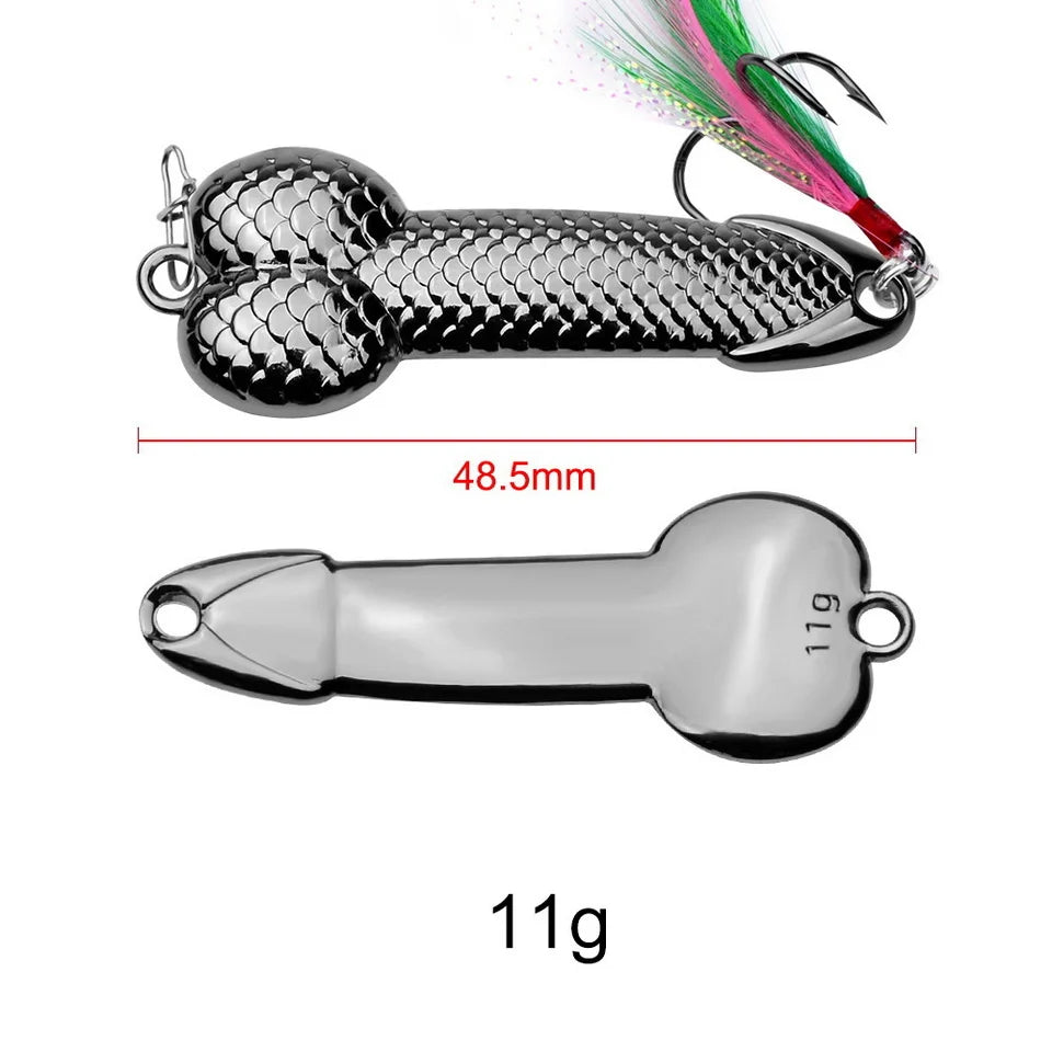 Metal Penis Spoon Lure 3g 7g 11g 15g 21g 28g 36g Hard Bait Tackle Sequin Vibrating Fishing Lure Artificial Bait Feather Hook VIB