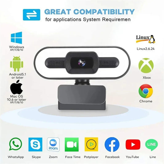 USB-webbkamera med mikrofon och utfyllnadsljus – 2K/4K-val