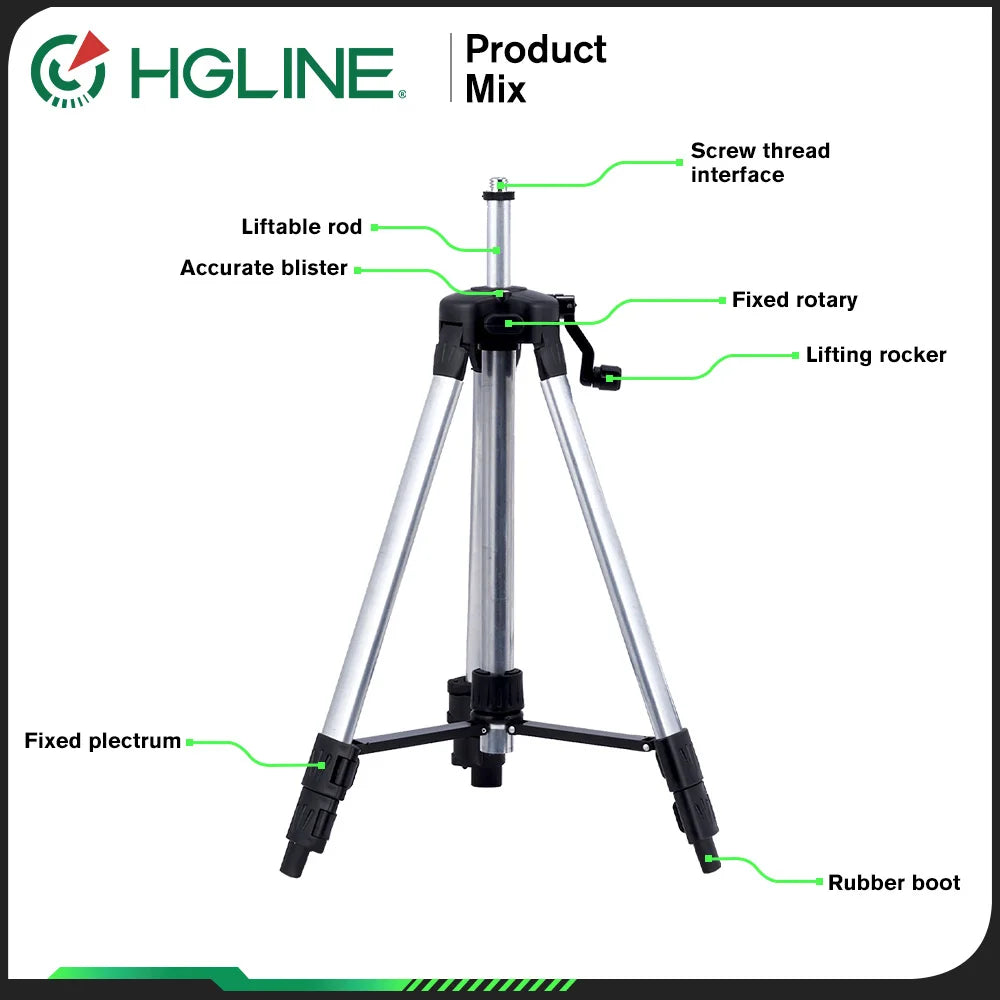 HGLINE 1.2M/1.5M Stretchable Laser Level Tripod Suitable for 5/8 Inch Laser Level Tools Aluminum Tripod with Lifting Rocker