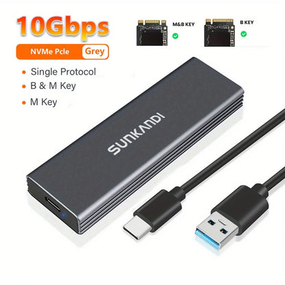 SUNKANDI M.2 NVME SATA SSD Enclosure Adapter, USB C 3.1 Gen 2 (10 Gbps) To M.2 PCIe NVMe and SATA SSDs Support for SSDs 2230