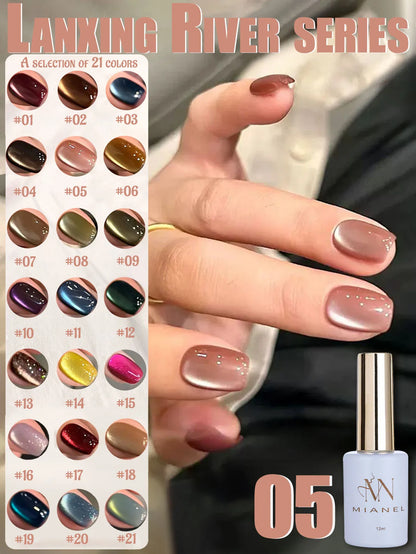 MIANEL 12ML Hibiscus Purple Cat Eye Gel Nail Polish Super Whitening Glass Beads Cat Eye Nails Purple Nials Blue Nails 1-12PCS