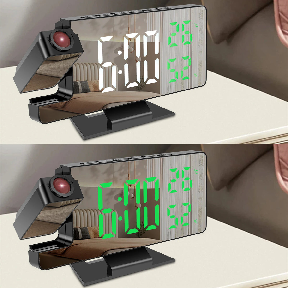 LED Digital Alarm Clock Projection Clock with 180°Rotatable Projector Mirror Large Screen Projection Clock For Home Office Table