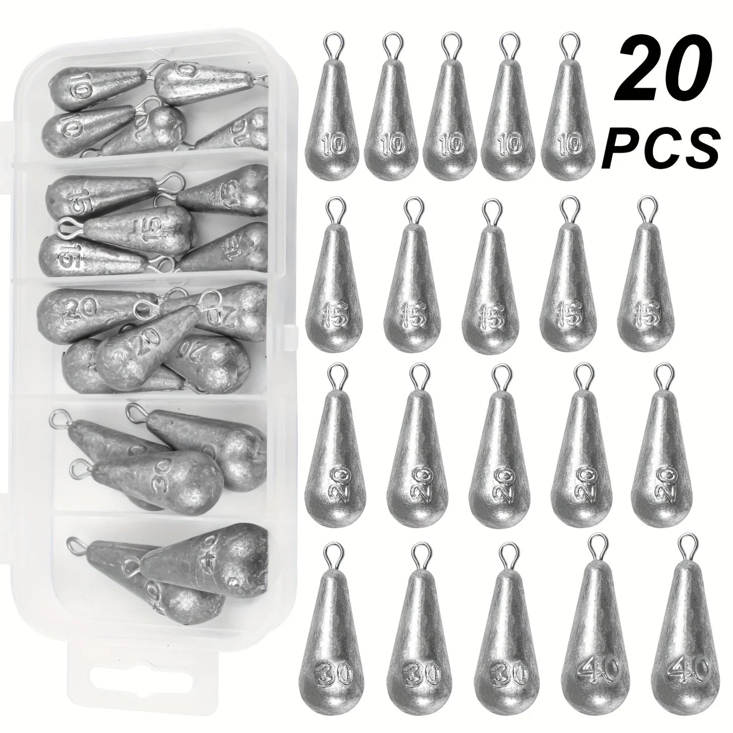 Fishing Weights Sinkers, 10 Sizes Teardrop-Shaped Fishing Lead Sinkers, Bass Casting Drop Shot Weights for Saltwater Freshwater