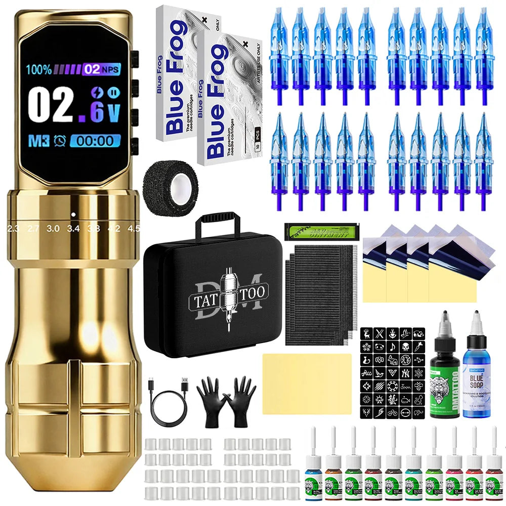DM Tattoo Machnie Kit Tattoo Adjustable Stroke Wireless Tattoo Pen Coreless Brushless Motor   For Permanent Makeup