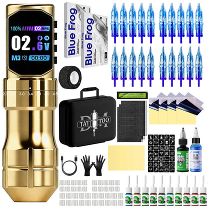 DM Tattoo Machnie Kit Tattoo Adjustable Stroke Wireless Tattoo Pen Coreless Brushless Motor   For Permanent Makeup