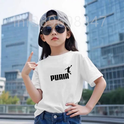Summer Kids Print 2pcs Breathable Tees+Shorts Leisure Suits 3-12 Years Boys Girls Outfits Children Cool Black White Clothes