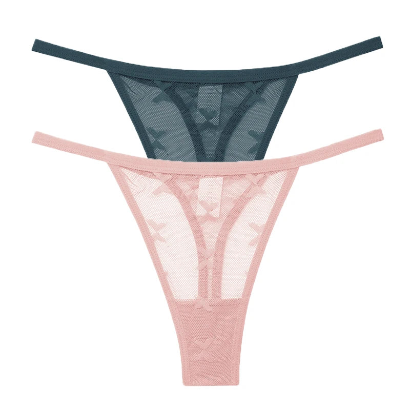 2PCS/Set Mesh G-String Women's Panties Transparent Underwear Women Seamless Thong Female Underpants Intimates Lingerie S-XL