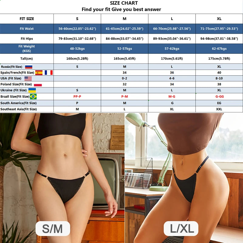 4Pc G-String Cotton Lace Women Thongs Lingerie Low Rise Panties Adjustable Waistband Straps Hipster Underwear For Girl Intimates