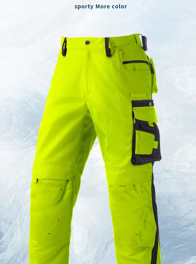 Men's Work Pants with Multi Pockets Two Tone Construction Pants with Reflective Stripes Cargo Pants Zipper Front Work Wear Pants