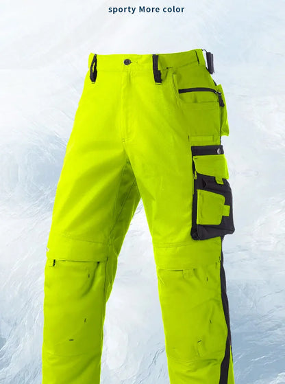 Men's Work Pants with Multi Pockets Two Tone Construction Pants with Reflective Stripes Cargo Pants Zipper Front Work Wear Pants