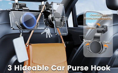 Magsafe Phone Holder for Backseat, Hideable Storage Key Bag & Bendable Strong Magnetic Seat Phone Holder
