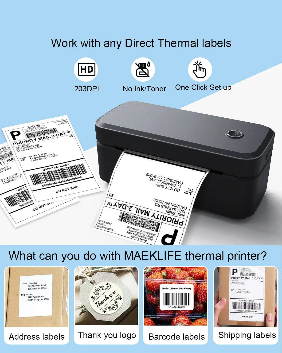 Marklife X4 Termisk Etikettskrivare – 4x6" Fraktetiketter Bluetooth Automatisk Igenkänning 110mm Vit Svart EU US UK 2026