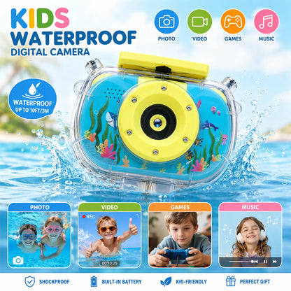 Kids Waterproof Camera Underwater Digital 1080P with 10X Digital Zoom Child-Friendly Screen Waterproof Digital Photography