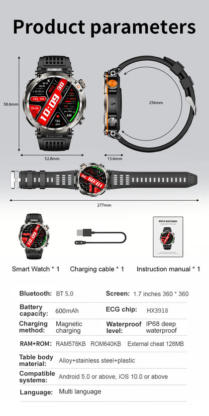 HT30 Smart Watch 2026 New Fashion Luxury 5ATM Waterproof GPS Compass AMOLED Display 366x366 Outdoor Sport Heart Rate Monitor IP6