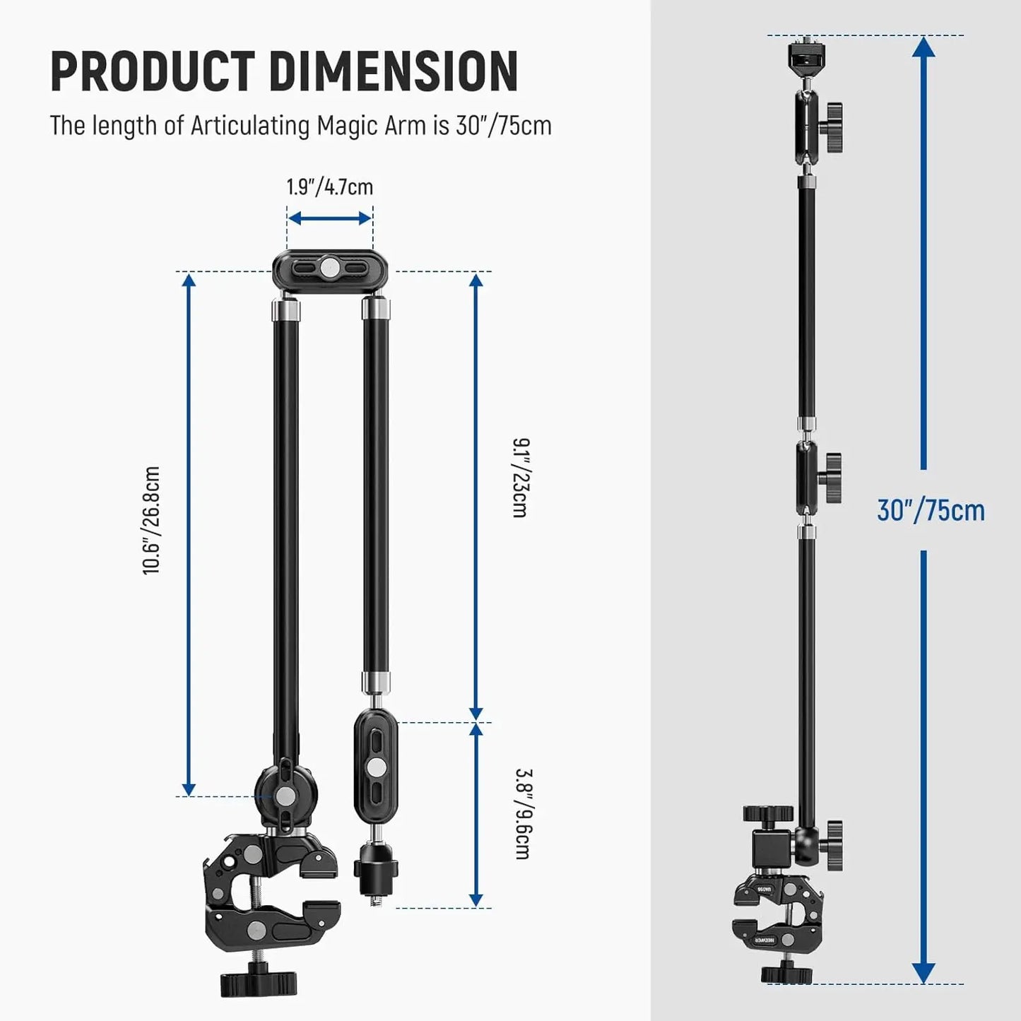 NEEWER 30" Articulating Magic Arm with Super Clamp/Action Cam Mount/Phone Holder For GoPro iPhone DSLR Webcam Microphone