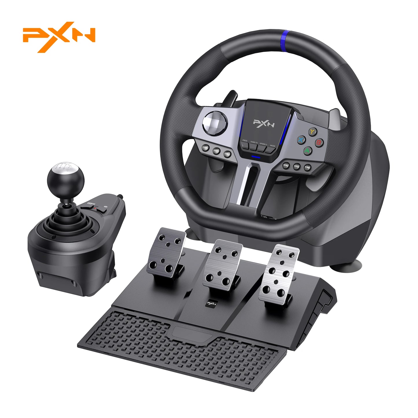 PXN V9 GEN2 Racing Wheel for PC/Xbox/PS4, 270°/900°, Hall 3-Pedal Set, H-Shifter, Dual Paddles, RGB, App