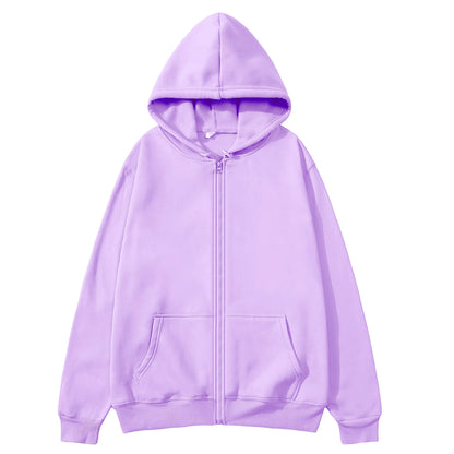 2025New Trendy Sweatshirt Coat Front Pockets Warm Zipper Lamb Wool Jacket Men and Woman Autumn Winter Pure Color Cardigan Hoodie