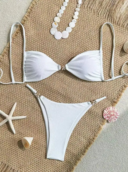 Cikini Women's Sexy Bikini Two Pieces Set Accessories Glossy Texture Special Fabric Solid Color Summer Beach Swimwear