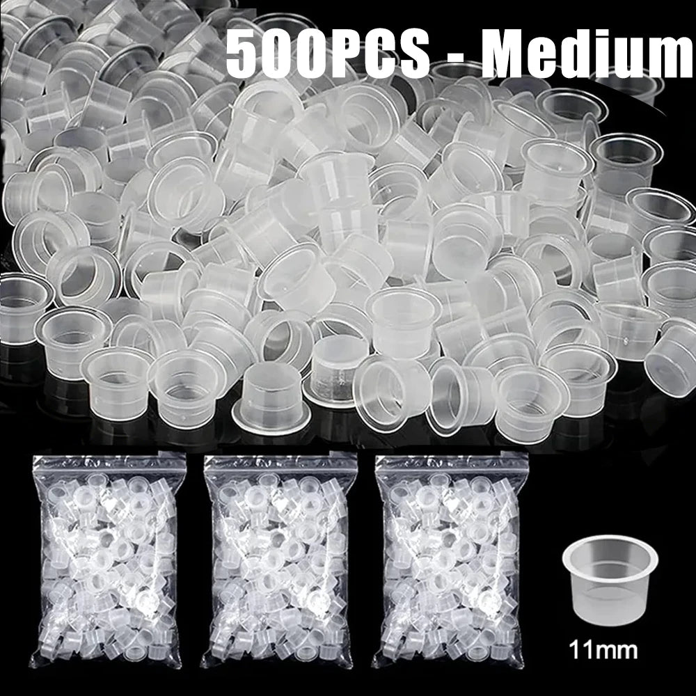 1000/100pcs Disposable Tattoo Ink Cups S/M/L Plastic Clear Holder Container Cap for Tattoo Pigment Permanent Makeup Accessories