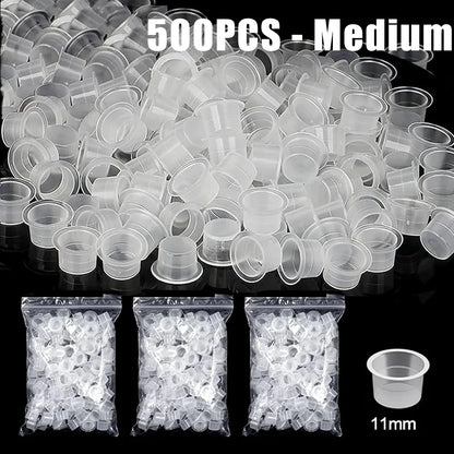 1000/100pcs Disposable Tattoo Ink Cups S/M/L Plastic Clear Holder Container Cap for Tattoo Pigment Permanent Makeup Accessories