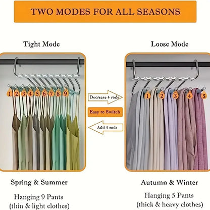 Upgrade 9 Layers Pants Hangers Space Saving, Jeans Hangers Non Slip Stainless Steel Multifunctional Rack S-Type Closet Organizer